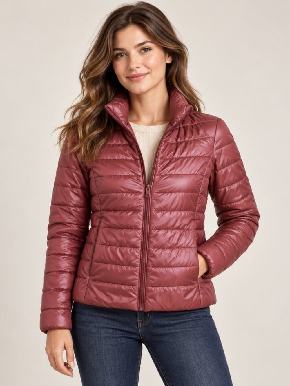 Active USA Dusty Rose Quilted Puffer Jacket — Small